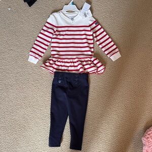 Ralph Lauren NWT Striped Red and White Peplum Top with Navy Leggings